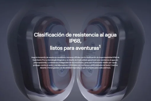 Cod. 144 Auriculares Deportivos Shokz OpenSwim Pro Red / Conducci&oacute;n &Oacute;sea / IP68 (Sumergibles) / Bluetooth + MP3 (32GB Alm.) / Dise&ntilde;o de Oreja Abierta / Carga R&aacute;pida (10m = 3H), 9H Autonom&iacute;a / Mic. Dual ENC