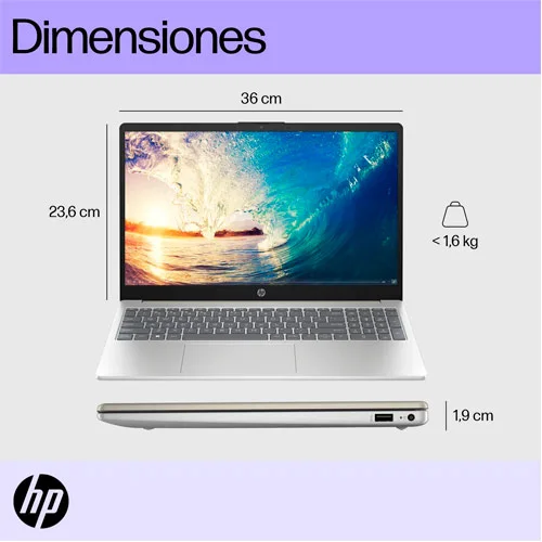 Cod. H:1728 HP 15-fd0276la / Intel® Core™ i7-1355U 13va. Gen. / 16GB / 1 TB PCIe® NVMe™ / 15.6&quot; FHD / FreeDOS / Teclado Español numérico / Gold-Silver