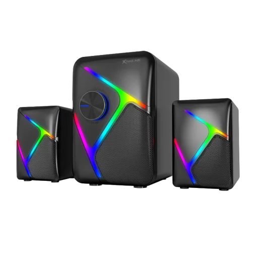 Cod. X:143 Parlantes Multimedia 2.1 XTRIKE ME SK-610 Stereo / Iluminación de fondo RGB / Subwoofer 5W y 2*parlantes 3W / Interfaz USB (Power), Jack 3.5MM (Audio)