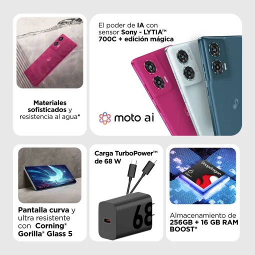 Cod. 274 Motorola Edge 50 FUSION / Ram 8GB (+8GB Boost AI), 256GB Alm. / 6.67&quot; FHD+ 120Hz pOLED (3D Curva) / Cam. Sensor Sony - LYTIA 700C 50MP+13MP, Selfie 32MP / Android™ 14 / Stéreo Dolby Atmos® / TurboPower™ 68W, 5000mAh / Dual SIM / Sumerción agua du