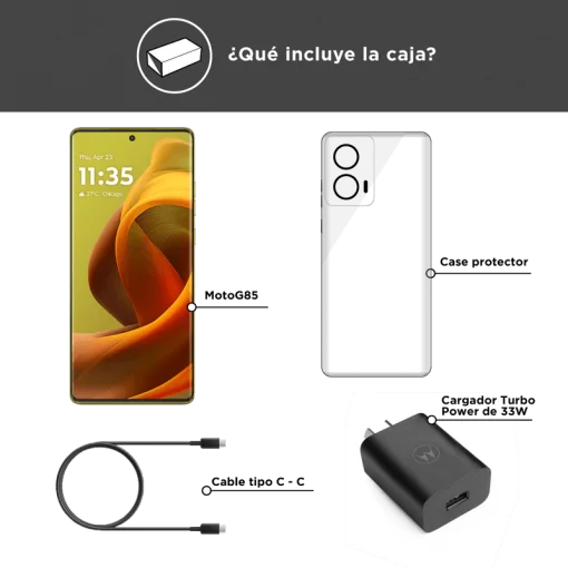 Cod. 290 Motorola G85 5G / Snapdragon 6s Gen 3 / Ram 8GB (+8GB Aut. Boost AI), 256GB Alm. / 6.67&quot; FHD+ 120Hz pOLED (3D Curva) / Cam. Sensor Sony - LYTIA 600 50MP, Selfie 32MP / Android™ 14 / estéreo Dolby Atmos® / TurboPower™ 30W, 5000mAh / Dual SIM / IP5