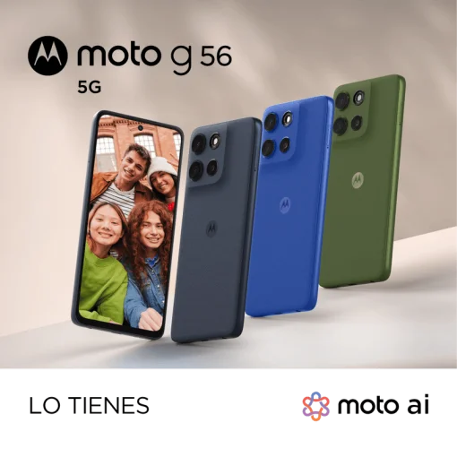 Cod.319 Motorola G56 5G / Dimensity 7060 / Ram 8GB (+8GB Aut. Boost AI), 256GB Alm. / 6.72" FHD+ 120Hz Corning&reg; Gorilla Glass 7i / Cam. Sensor Sony - LYTIA 600 50MP, Selfie 32MP / Android&trade; 15 / Dolby Atmos&reg; / TurboPower&trade; 30W, 5200mAh / eSIM + pSIM / IP69&amp;