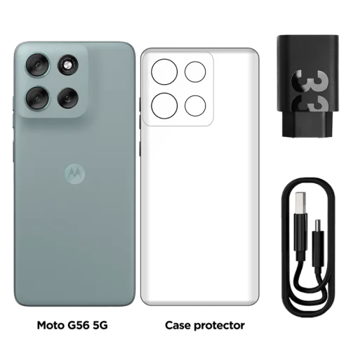 Cod.319 Motorola G56 5G / Dimensity 7060 / Ram 8GB (+8GB Aut. Boost AI), 256GB Alm. / 6.72" FHD+ 120Hz Corning&reg; Gorilla Glass 7i / Cam. Sensor Sony - LYTIA 600 50MP, Selfie 32MP / Android&trade; 15 / Dolby Atmos&reg; / TurboPower&trade; 30W, 5200mAh / eSIM + pSIM / IP69&amp;