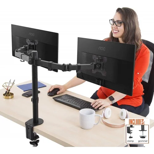 Cod. 170 Soporte de Escritorio para 2 monitores KLIPXTREME KPM-310 de 13 a 32" / rotaci&oacute;n de 360&deg; / Inclinaci&oacute;n de movimiento completo 90&deg;&nbsp;/ Ajustable en mesa / Compatible VESA: 75x75 y 100x100 / black