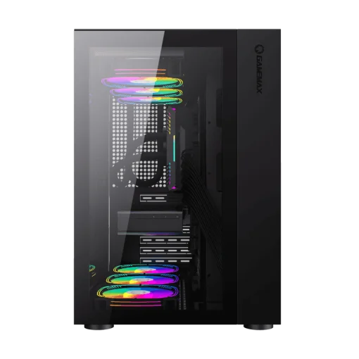 Cod. 231 Case Gaming GAMEMAX Infinity BK / lateral y frontal vidrio templado / doble cámara / USB Tipo-C + USB 3.0, HD audio / sin fuente / Negro