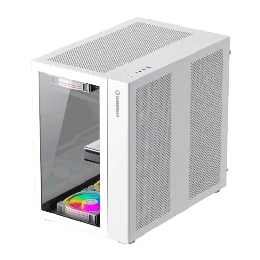 Cod. 376 Kit GAMEMAX Case Infinity White / lateral y frontal vidrio templado / doble c&aacute;mara / USB Tipo-C + USB 3.0, HD audio / sin fuente / Blanco / Incluye P/Armar 4*fans ARGB 120mm + Controlador RGB AURA Sync + CR