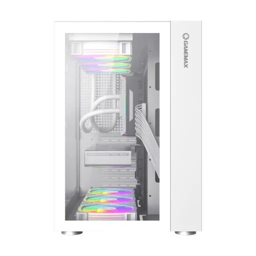 Cod. 376 Kit GAMEMAX Case Infinity White / lateral y frontal vidrio templado / doble c&aacute;mara / USB Tipo-C + USB 3.0, HD audio / sin fuente / Blanco / Incluye P/Armar 4*fans ARGB 120mm + Controlador RGB AURA Sync + CR