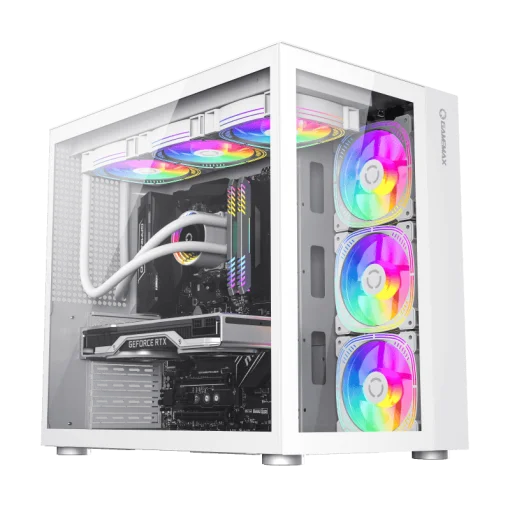 Cod. 211 Case Gaming GAMEMAX Infinity / lateral y frontal vidrio templado / doble cámara / USB Tipo-C + USB 3.0, HD audio / sin fuente / Blanco