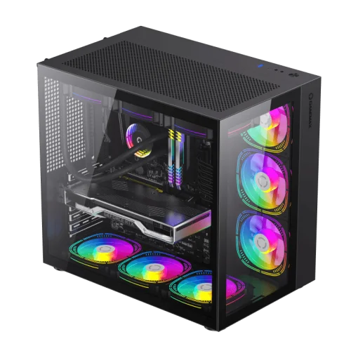 Cod. 231 Case Gaming GAMEMAX Infinity BK / lateral y frontal vidrio templado / doble cámara / USB Tipo-C + USB 3.0, HD audio / sin fuente / Negro