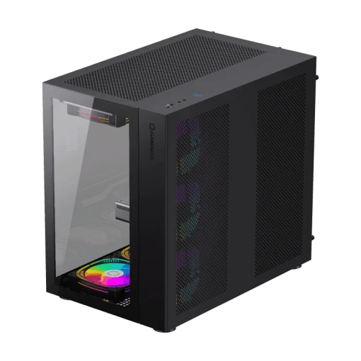 Cod. 231 Case Gaming GAMEMAX Infinity BK / lateral y frontal vidrio templado / doble cámara / USB Tipo-C + USB 3.0, HD audio / sin fuente / Negro