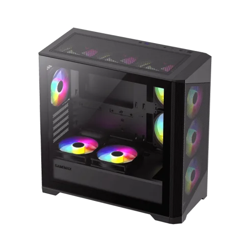 Cod. G:286 Case Gaming GAMEMAX Destroyer MB / lateral y vidrio templado / frontal malla / 1*USB3.0 + 2*USB2.0 / HD audio / Incluye: 4*ventiladores 12mm. ARGB