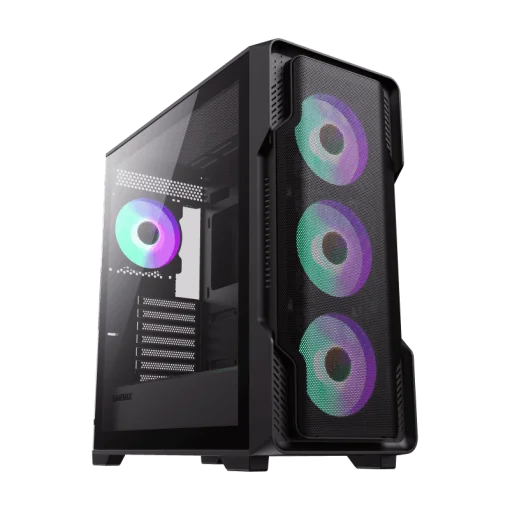 Cod. 289 Case Gaming GAMEMAX Siege BK / E-ATX /lateral y vidrio templado / frontal malla / 1*USB3.0 + 2*USB2.0 / HD audio / Incluye: 4*ventiladores 12mm. ARGB