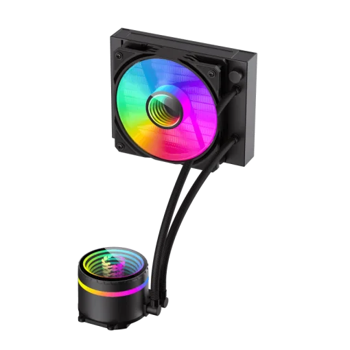 Cod. 156 Sistema de Enfriamiento Líquido GAMEMAX ICEBURG 120 Black / FAN 1*120MM PWM / Sincronización ARGB AURA Sync / Conector 5V, 3 pines / 12V 4 pines / Compatible Intel 13va. Gen. LGA 1700 / AMD AM5 / ARGB