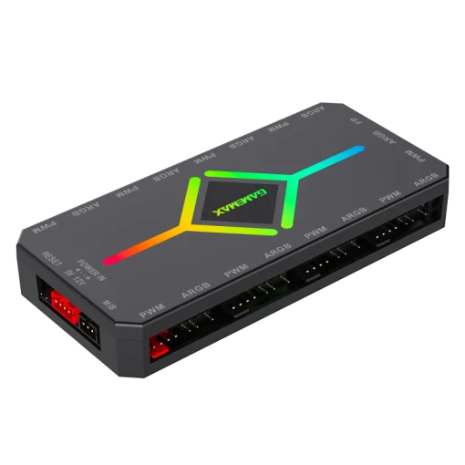 Cod. G:751 HUB Controlador GAMEMAX 3en1 V4.0 PWM ARGB HUB / control remoto / Diseño magnético / Sync AURA, MSI Gigabyte, AsRock 5v 3 Pin, / 9 puertos PWM + ARGB