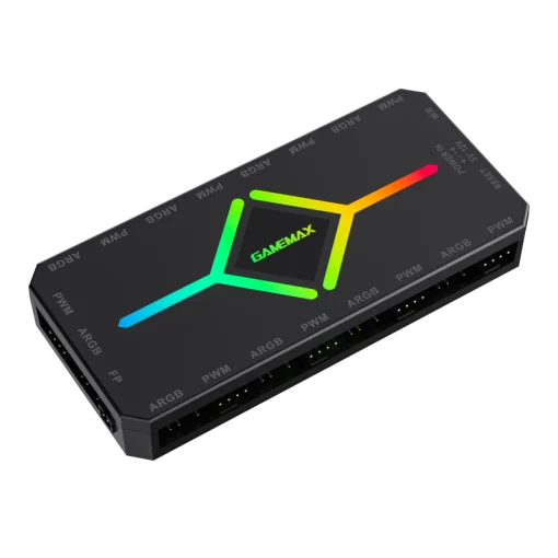 Cod. G:751 HUB Controlador GAMEMAX 3en1 V4.0 PWM ARGB HUB / control remoto / Diseño magnético / Sync AURA, MSI Gigabyte, AsRock 5v 3 Pin, / 9 puertos PWM + ARGB