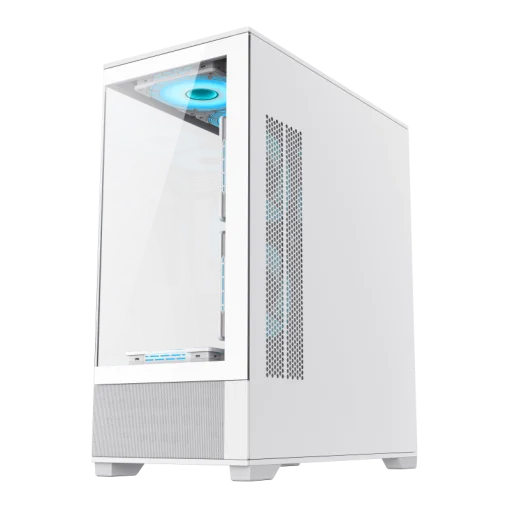 Cod, G:253 Case GAMEMAX VISTA AW blanco / ATX / lateral y frontal vidrios templados / marco metálico de acero / Incluye 6*fan ARGB (3*fan inversos y 3*fan normales) + Controlador V4.0 ARGB HUB PWM WH y control remoto / 1*USB3.0 + 1*USB2.0 + 1*USB tipo-C /