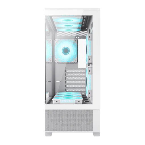 Cod, G:253 Case GAMEMAX VISTA AW blanco / ATX / lateral y frontal vidrios templados / marco metálico de acero / Incluye 6*fan ARGB (3*fan inversos y 3*fan normales) + Controlador V4.0 ARGB HUB PWM WH y control remoto / 1*USB3.0 + 1*USB2.0 + 1*USB tipo-C /