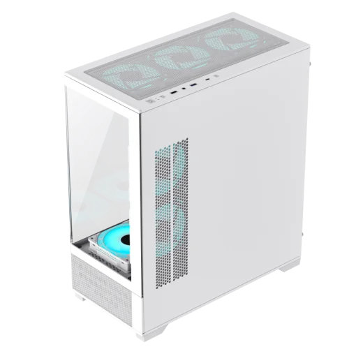 Cod, G:253 Case GAMEMAX VISTA AW blanco / ATX / lateral y frontal vidrios templados / marco metálico de acero / Incluye 6*fan ARGB (3*fan inversos y 3*fan normales) + Controlador V4.0 ARGB HUB PWM WH y control remoto / 1*USB3.0 + 1*USB2.0 + 1*USB tipo-C /