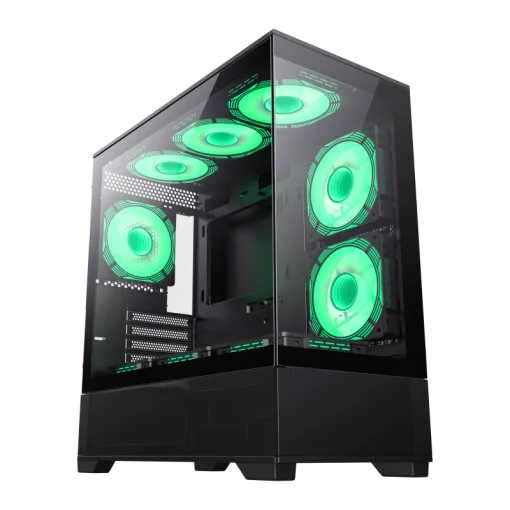 Cod. G:255 Case GAMEMAX VISTA MB / M-ATX / 1*USB3.0, 2*USB2.0 / vista panorámica 270° con vidrios templados / marco metálico de acero / admite tarjetas NVIDIA Serie 4000 &amp; refri. líquida 360° / audio combinado / Soporta hasta 9*Fans