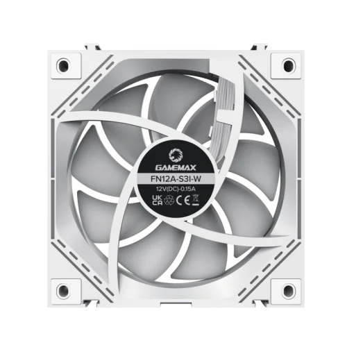 Cod. V:293 Kit Ventiladores PC GAMEMAX FN12A-S3I WH / 3*FAN120mm conectado en cadena / Luces ARGB efecto infinito 26LED (8+18 C/U) / PWM de 4 pines (M/F) / Aura 3 pin 5V (M/F)