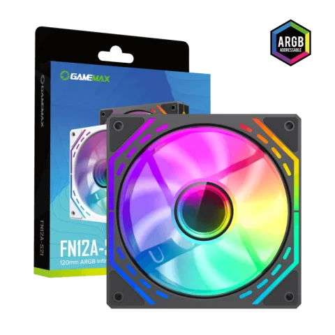 Cod. V:277 Ventilador PC GAMEMAX FN12A-S2I / FAN120mm / Luces ARGB Infinito 24 LED (8+16) / Conector dual: PWM 4 pines (M/F) / ARGB Aura 3 pin 5V (M/F)