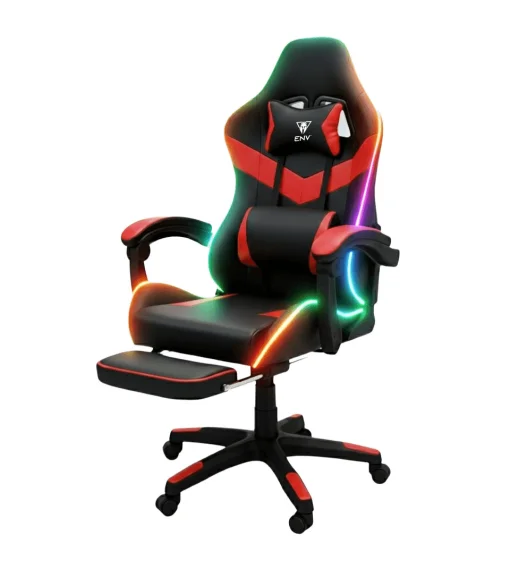 Cod. 1192 Silla Gamer ENV ThroneX Black/Red / Iluminaci&oacute;n RGB + Altavoces / Almohada cabeza y zona lumbar / Rotaci&oacute;n 360&deg; / Reposapi&eacute;s retr&aacute;ctil