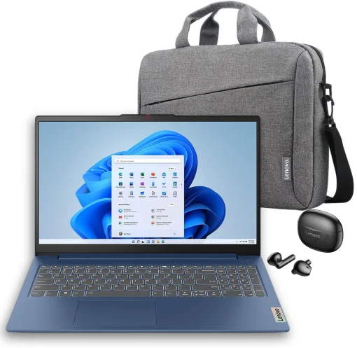 Cod. L:1767  KIT LENOVO IdeaPad Slim 3 15AMN8 / AMD Ryzen™ 5 7520U / 16GB LPDDR5 / 512GB NVMe SSD M.2 / 15.6&quot; FHD Táctil / Sin Sistema (OS) / Wi-Fi® 6 2x2, BT5.2 / Teclado Español alfanumérico / Abyss Blue + Maletín + audifonos wireless