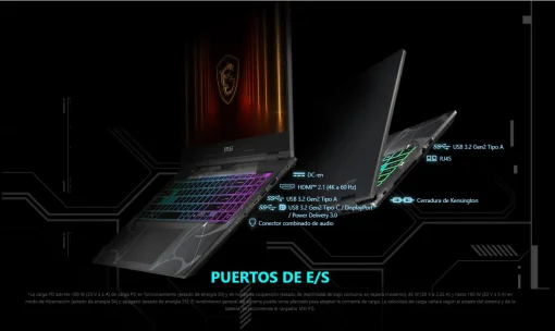 Cod. 1821 MSI Cyborg 15 B2RW / Intel&reg; Core&trade; 7 240H, 10 n&uacute;cleos 24 MB cach&eacute;, hasta 5,2 GHz. /16GB DDR5 (5600MHz) / 512GB PCIe SSD / NVIDIA&reg; GeForce RTX&trade; 5060, 8 GB GDDR7 / 15.6" Full HD 144Hz / Windows 11 / Wi-Fi 6E AX &amp; BT 5.3 / Teclado Retroiluminado RGB