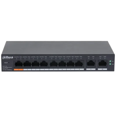 Cod. 142  Switch PoE DAHUA DH-CS4010-8ET2GT-60 / 8*Puertos PoE (60W) + 2*Uplink Gigabit / Hasta 250m / Gesti&oacute;n Cloud: DoLynk Care / Protecci&oacute;n Antirrayos / Capa 2 / Carcasa Met&aacute;lica