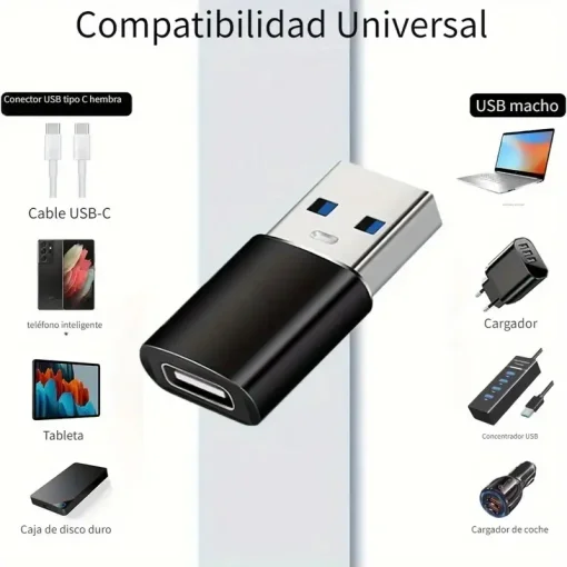 Cod. 1147  Adaptador OTG USB-C (hembra) a USB-A 3.0 (macho) / Transferencia de Datos, energ&iacute;a, audio