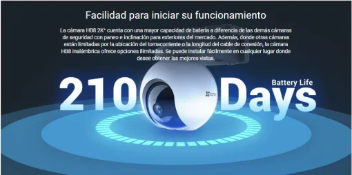 Cod.385 Cámara Smart p/exterior 360° EZVIZ HB8 2K+ / Batería integrada (210días) / Alm. interno 32GB, H.265 / Detección AI de Movimiento de Persona / Seg. Automático / FullColor 24/7 / Defensa activa &amp; Alertas de Voz Personalizadas / Audio bidireccional /