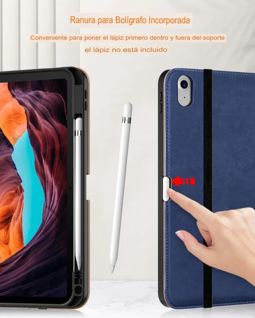 Cod. E:145 Estuche DTTO P/ iPad (A16) 11&ordf; Gen. 11" (2025) &amp; iPad 10&ordf; Gen. 10.9"(2022) / Funda de Soporte Tipo Folio de Cuero Premium para Negocios / Con porta L&aacute;piz / B-Azul Marino