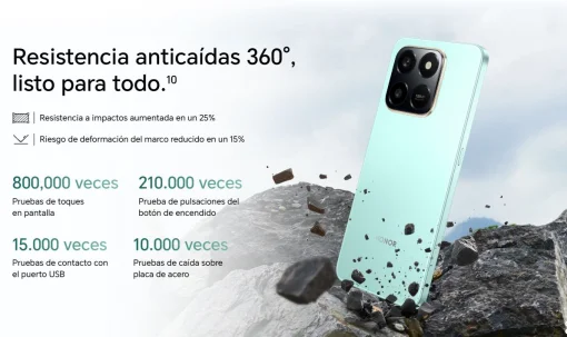 Cod. 298 HONOR X7d / 256GB Rom / 8GB Ram / LTE (Dual SIM) / 6.77" HD+ 120 Hz / Cam. 108MP con AI, 8MP Frontal / MagicOS 9 (Android 15) / Bot&oacute;n AI / Resistencia al agua IP65 y caidas SGS / Bat. celda dual 6.500 mAh / Negro Nocturno