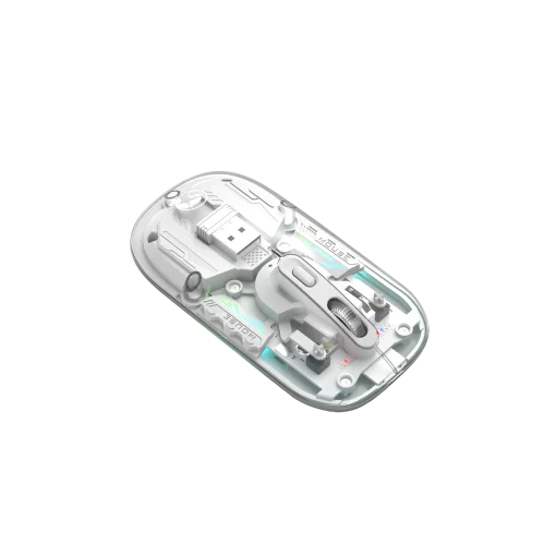 Cod. GM:233  Mouse MARVO M808W / Transparente / Dual Inalámbrico 2.4G + Bluetooth 5.1 / 1600DPI / Silencioso / Iluminación 7 colores / 4 botones / batería 400mAh