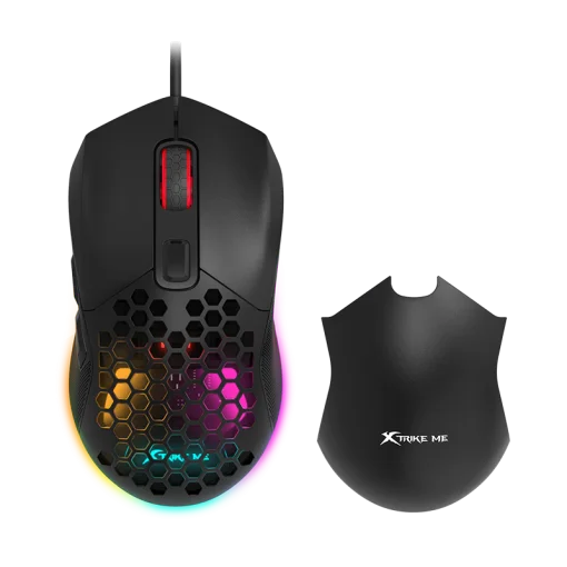 Cod. GX:184 Mouse Gaming XTRIKE ME GM-316 Negro / 7200DPI / Iluminación RGB (13 efectos) / Interfaz USB / cable: 1.5mt. / 6 botones / 2 conver desmontables