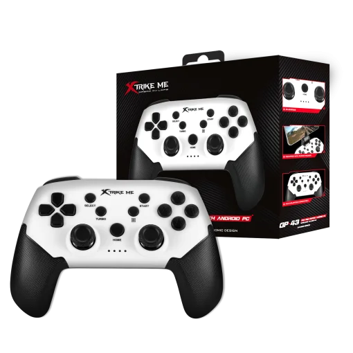 Cod. 074 Control de juegos Xtrike Me GP-43 Wireless &amp; Cableado / Batería 400mAh (5 horas) / 20 botones / Clip P/teléfono / Compatible: PS4/PS3/N-switch/IOS13.0+/Android. cable: PC D-input y X-Input/IOS13.0