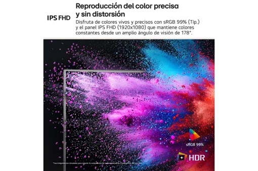 Cod. 131 Monitor LG 27U411A-B 27", IPS, FHD, 120Hz / &nbsp;HDR10 y sRGB 99% (t&iacute;p.) / Black Stabilizer / Dynamic Action Sync / HDMI 2.0, VGA / Dise&ntilde;o sin bodes / Base delgada / compatible VESA