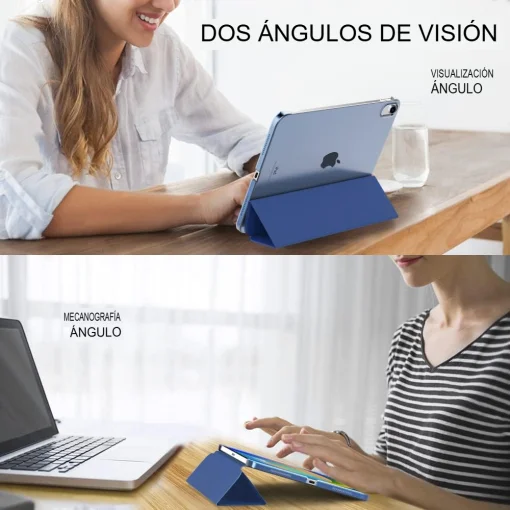 Cod. E:144 Estuche MoKo P/ iPad (A16) 11&ordf; Gen. 11" (2025)&nbsp;&amp; iPad 10&ordf; Gen. 10.9"(2022) / R&iacute;gido delgada con soporte / Carcasa Trasera Transl&uacute;cida con exterior de cuero / Azul