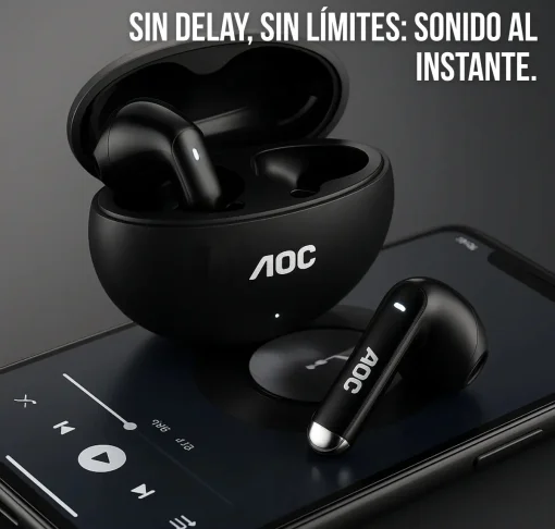 Cod. 132 Aud&iacute;fonos AOC ACT1501BK / Bluetooth&reg; 6.0 / Touch Intelligent / Cancelaci&oacute;n Activa ANC / Bat. 350mAh, USB-C