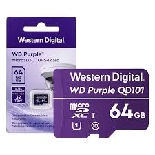 Cod. 290 Micro SD Western Digital WD Purple QD101 / 64GB / P/Videovigilancia / Clase 10 U1 / Lectura 50MB / Escritura 40MB / Ultra resistencia