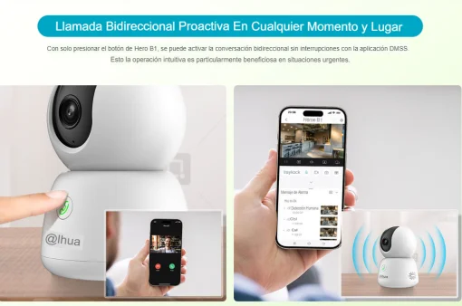 Cod. AD:369 Cámara Smart 360° DAHUA Hero B1 3MP / Detección AI Humana/Mascota / Seg. Automático / modo Patrulla / Audio bidireccional &amp; botón de llamada / Wi-Fi 6 / Soporta microSD (hasta 256GB )