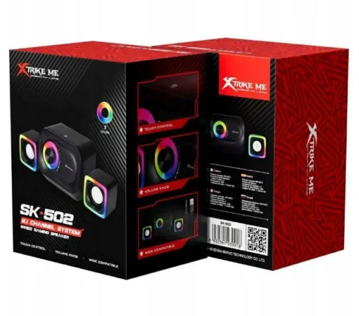 Cod. 249 Parlantes XTRIKE ME SK-502 / 11W RMS (Subwoofer 5W + 2*parlantes 3W) / Luces LED / Interfaz USB(Power), Jack&nbsp;3.5MM(Audio) / Compatible: PS5, PS4, Xbox One, PC, Laptop, smartphones