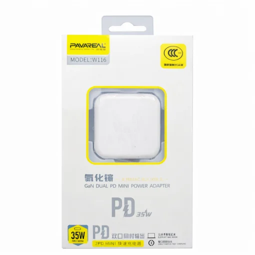 Cod. 269 Cargador Pavareal W116 Dual PD 35W (Carga r&aacute;pida simult&aacute;nea) / 2*Puertos USB-C 5V/3A / Compatible con MAC BOOK