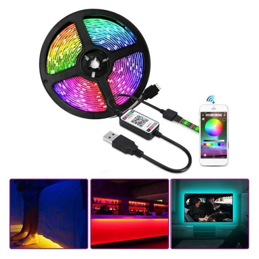 Cod. L:876 Kit de cinta de luces LED RGB Xtrike Me HT-5050 / 5 Mt. /alimentación USB / Bluetooth / Control APP compatible con Android, iOS