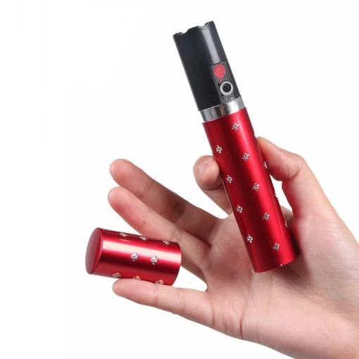 Cod. 948  Lápiz Labial de Defensa Personal / Linterna 180 lúmenes + Pistola de aturdimiento 3800KV / material: aluminio / recargable