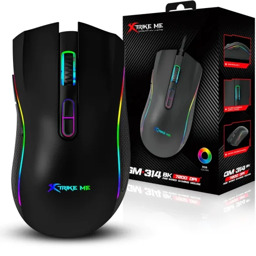 Cod. 289 Mouse XTRIKE-ME GM-314 BK / 7200 DPI / Driver Programable / Iluminación RGB (efectos dinamicos) / USB, Cable:1.5 mt. / 7 botones / Negro
