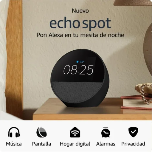 Cod. 229 Amazon Echo Spot Despertador Smart con Alexa / pantalla táctil 2.83&quot; con Reloj personalizable / Parlante 1.73” (sonido vibrante) / Wifi / Bluetooth / Color Negro carbon