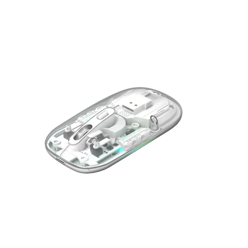 Cod. GM:233  Mouse MARVO M808W / Transparente / Dual Inalámbrico 2.4G + Bluetooth 5.1 / 1600DPI / Silencioso / Iluminación 7 colores / 4 botones / batería 400mAh