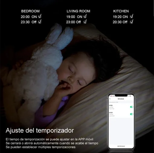 Cod. I:886 Interruptor de pared Smart WIFI WHC06 / 2 botones táctiles / No requiere Neutro / Control por APP Tuya o Smart Life / compatible con Alexa, Google Home / Dim.: 120*72*5mm / negro