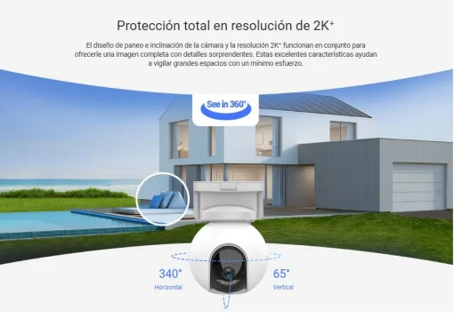 Cod.385 Cámara Smart p/exterior 360° EZVIZ HB8 2K+ / Batería integrada (210días) / Alm. interno 32GB, H.265 / Detección AI de Movimiento de Persona / Seg. Automático / FullColor 24/7 / Defensa activa &amp; Alertas de Voz Personalizadas / Audio bidireccional /